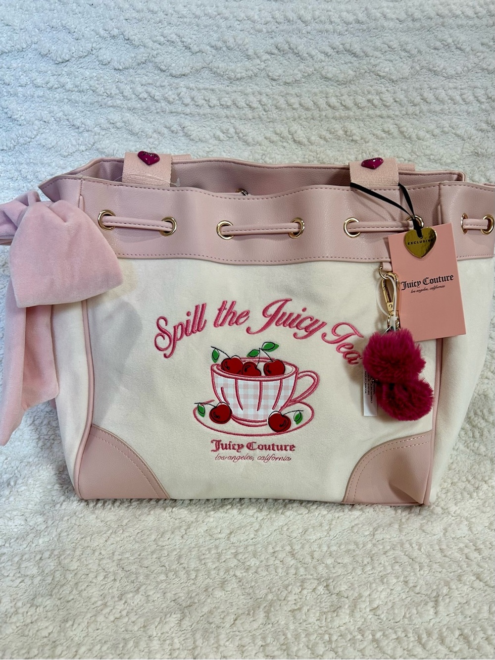 NWT Juicy Couture Sweet Tea Party Daydreamer Tote in Soft White & Pink Y2K